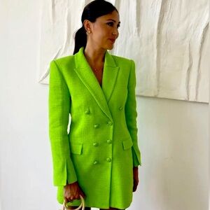 Neon Green Tailored Textured Blazer Dress - Small